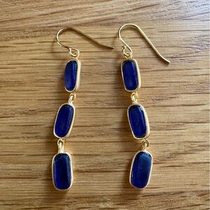 Chic Gold and Blue Drop Earrings